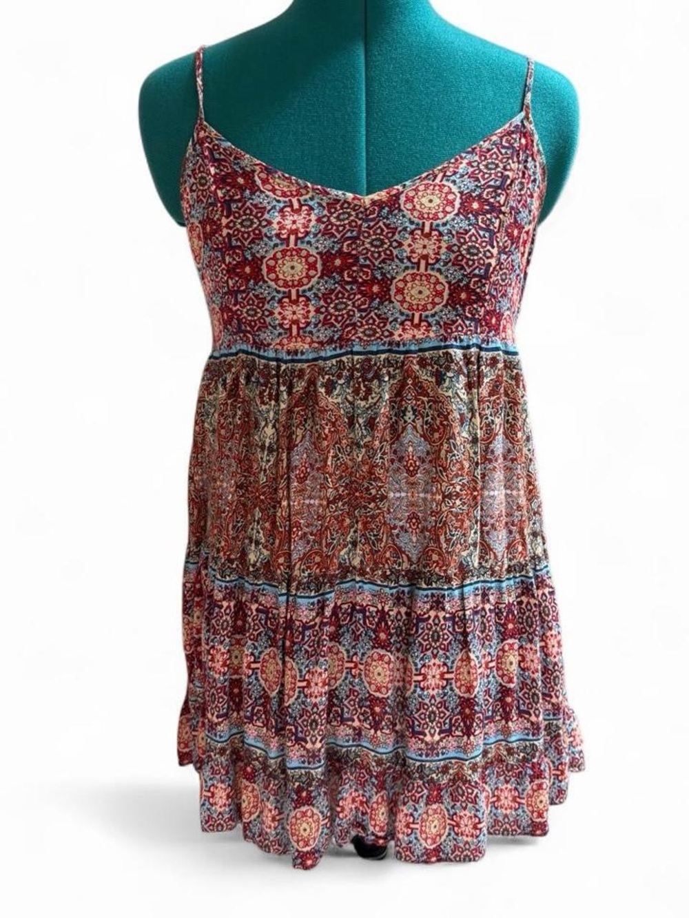 En Crème Boho Printed Spaghetti Strap Sundress - Red Multi